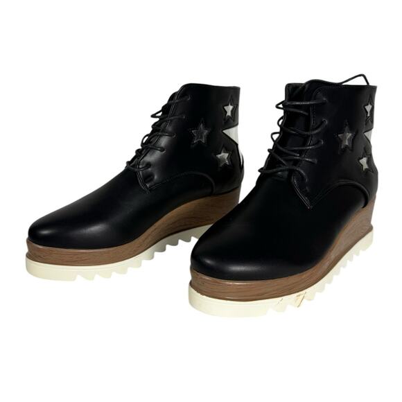 New Qupid boots Women's Black size 8.5 Stars Platform Woodgrain - Picture 1 of 4
